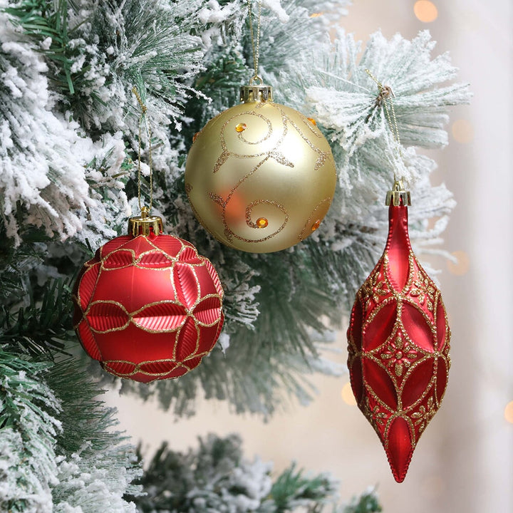 Red and Gold Glitter Luxury Shatterproof Christmas Ornament Bauble Set Ornament Bundle OrnamentallyYou