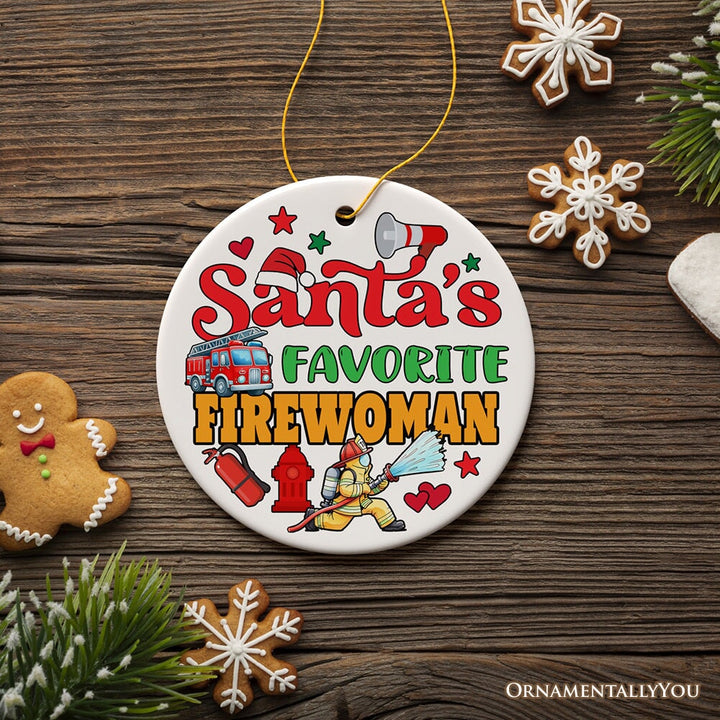 Santa's Favorite Firefighter Christmas Ornament, Funny Appreciation Gift Ceramic Ornament OrnamentallyYou Version 3