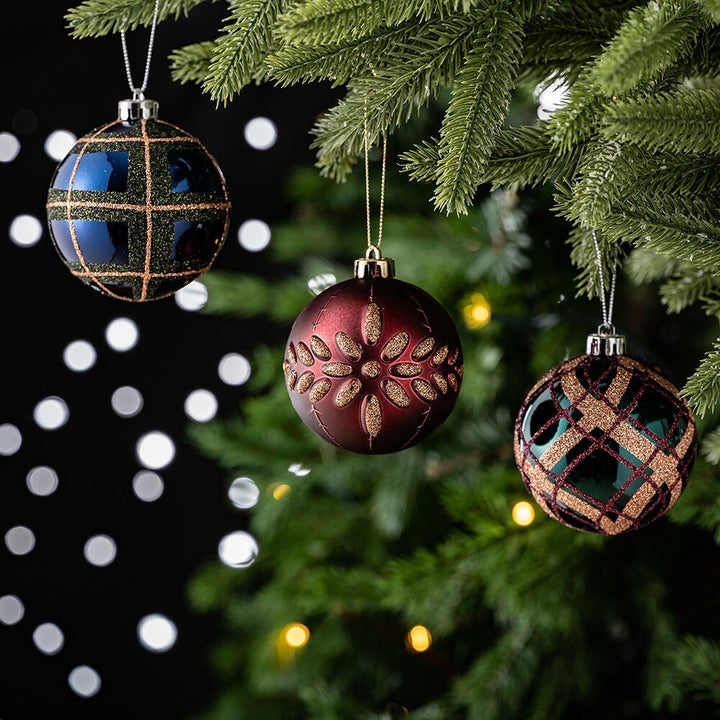 Touch of Gold Delightfully Glittered Ornament Bauble Set, Green, Blue, Bronze and Maroon 16 Piece Bundle Ornament Bundle OrnamentallyYou