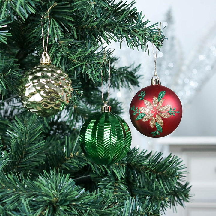 Uniquely Patterned Christmas Bauble Set, 35 Ornaments with Red, Green, and Gold Ornament Bundle OrnamentallyYou