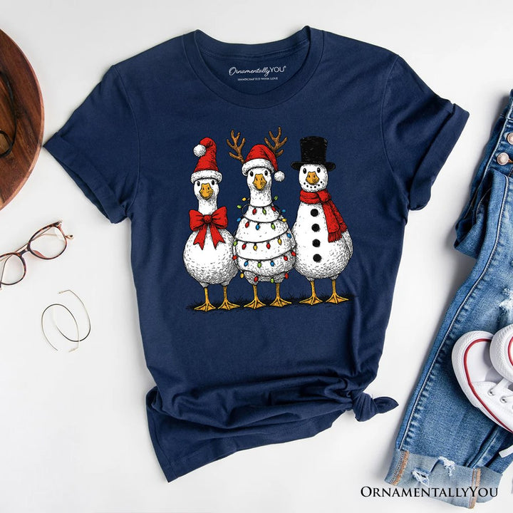 Vintage Christmas Silly Goose T-Shirt, Snowman Spoof Winter Tee T-Shirts OrnamentallyYou Navy XS
