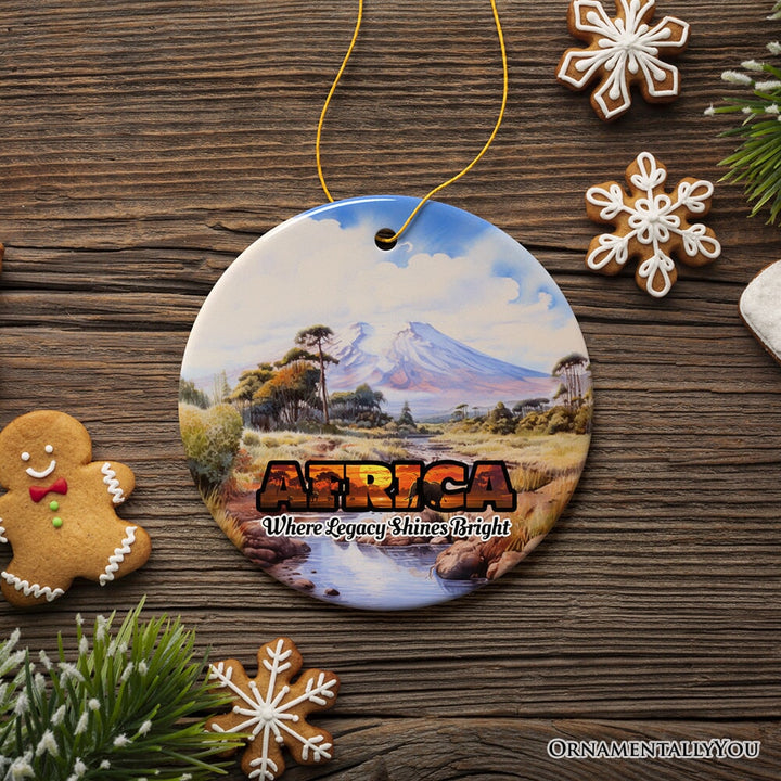Artistic Natural Beauty of African Landscapes and Wildlife with Quotes Ornament, Christmas Gift or Travel Souvenir, Safari, Serengeti and Mount Kilimanjaro Ceramic Ornament OrnamentallyYou Circle Version 3 