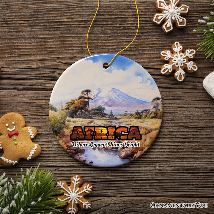 Artistic Natural Beauty of African Landscapes and Wildlife with Quotes Ornament, Christmas Gift or Travel Souvenir, Safari, Serengeti and Mount Kilimanjaro Ceramic Ornament OrnamentallyYou Circle Version 3