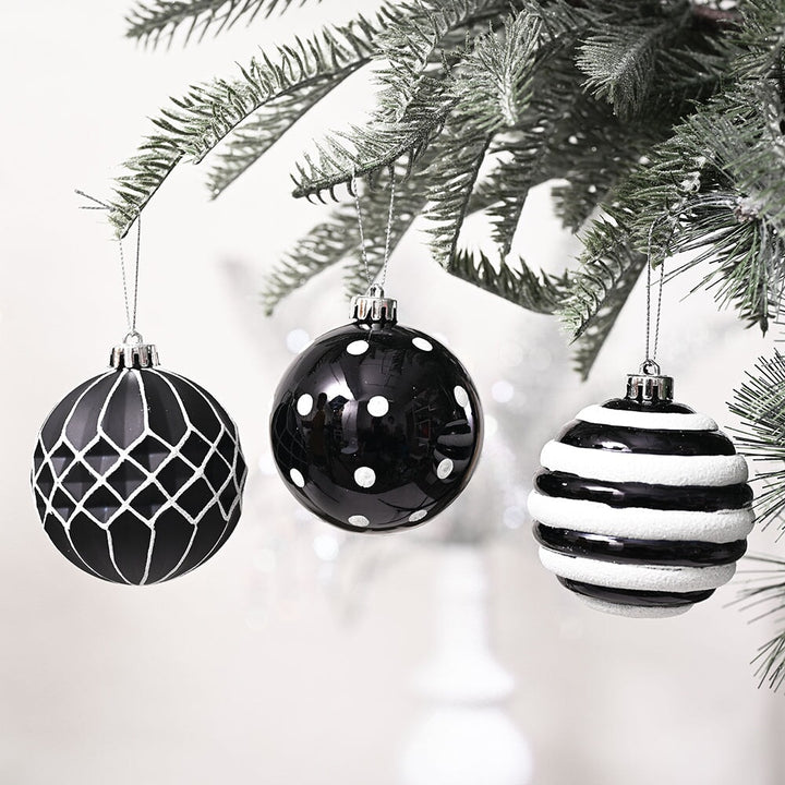 Black and White Monochrome Christmas Bauble Ornament Set, Emo or Gothic Tree Ideas Ornament Bundle OrnamentallyYou
