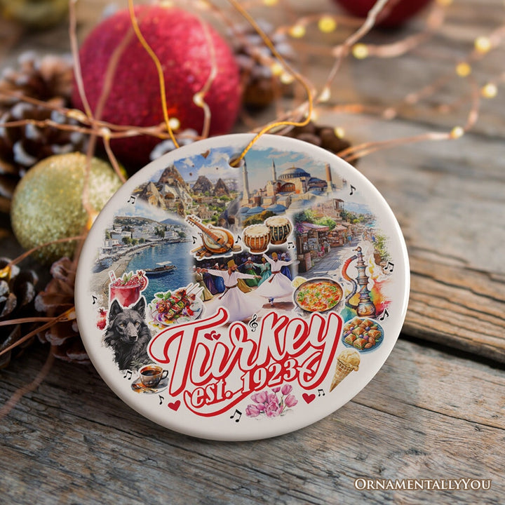 Culturally Vibrant Turkey Ceramic Ornament, Ottoman Souvenir and Christmas Tree Decor Ceramic Ornament OrnamentallyYou Circle Version 2
