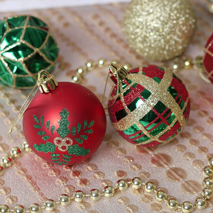Graceful Ornament Bundle Set, Red, 30 Green and Gold Glittered Tree Baubles Ornament Bundle OrnamentallyYou