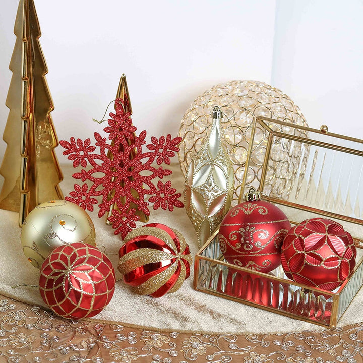 Red and Gold Glitter Luxury Shatterproof Christmas Ornament Bauble Set Ornament Bundle OrnamentallyYou