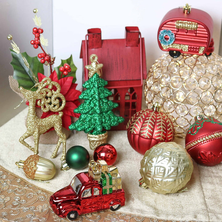 Rustic Christmas Adventure Ornament Bauble 60 Piece Set, Camping Truck, Acorns, Woods Theme Ornament Bundle OrnamentallyYou