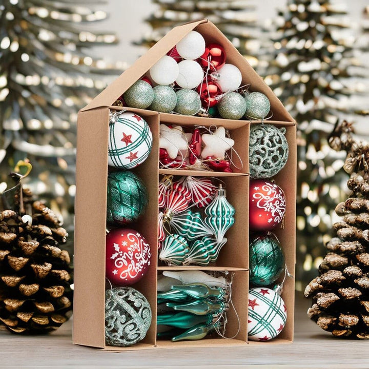 Elegantly Distinct Set of Christmas Ornaments Magenta, Green, White and Red Baubles, Icicles and Stars Ornament Bundle OrnamentallyYou
