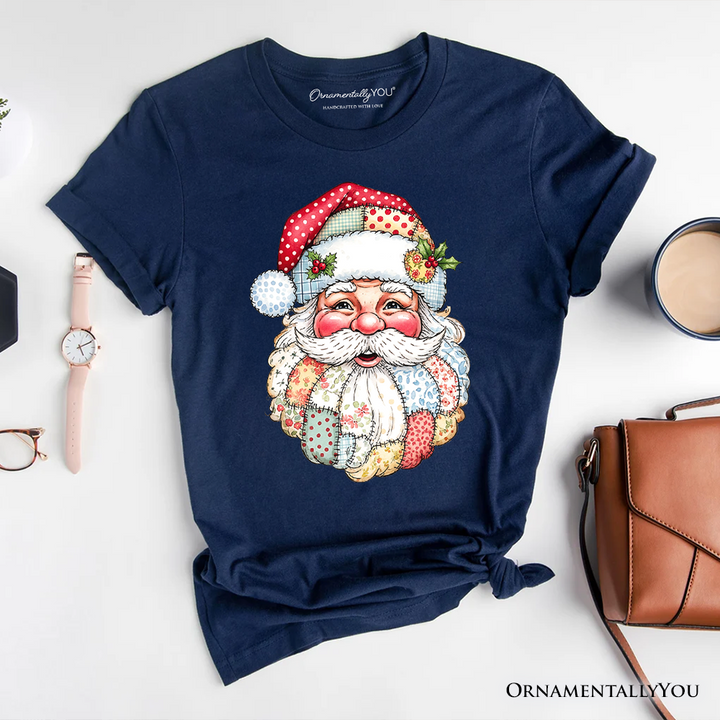 Patchwork Santa Claus T-Shirt, Retro Christmas Holiday Tee