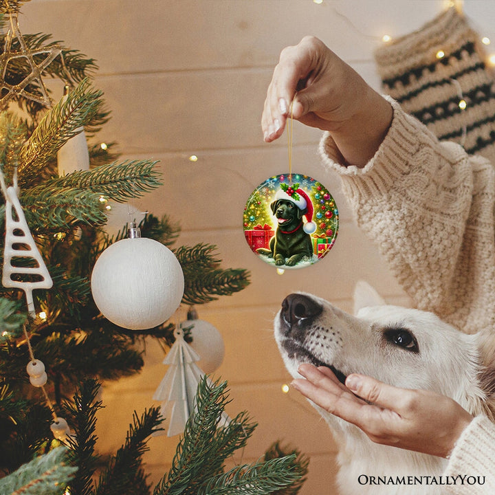 Sparkling Yuletide Black Labrador Retriever Ornament, Joyful Christmas Gift Ceramic Ornament OrnamentallyYou