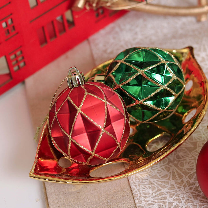 Graceful Ornament Bundle Set, Red, 30 Green and Gold Glittered Tree Baubles Ornament Bundle OrnamentallyYou
