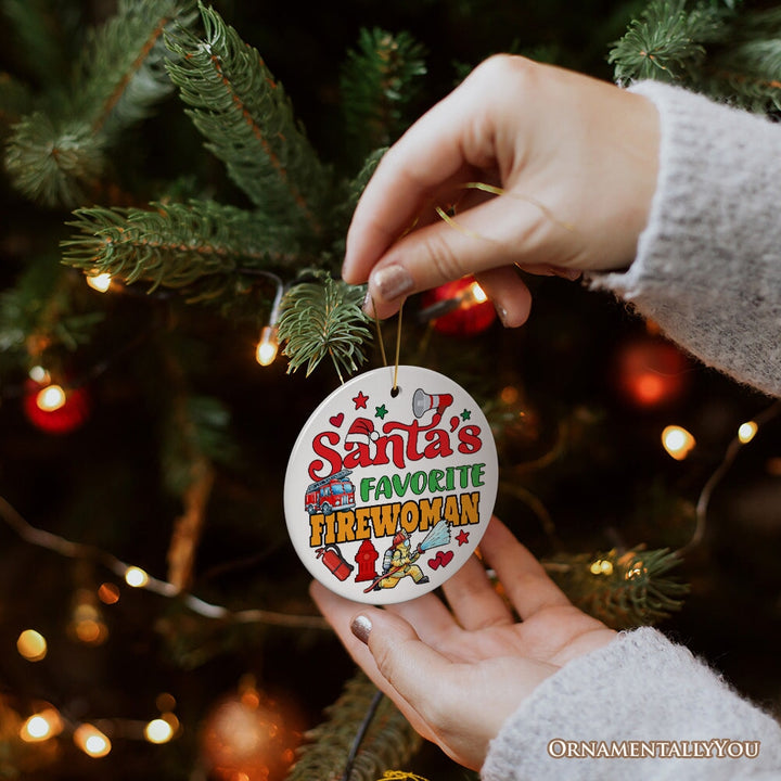 Santa's Favorite Firefighter Christmas Ornament, Funny Appreciation Gift Ceramic Ornament OrnamentallyYou