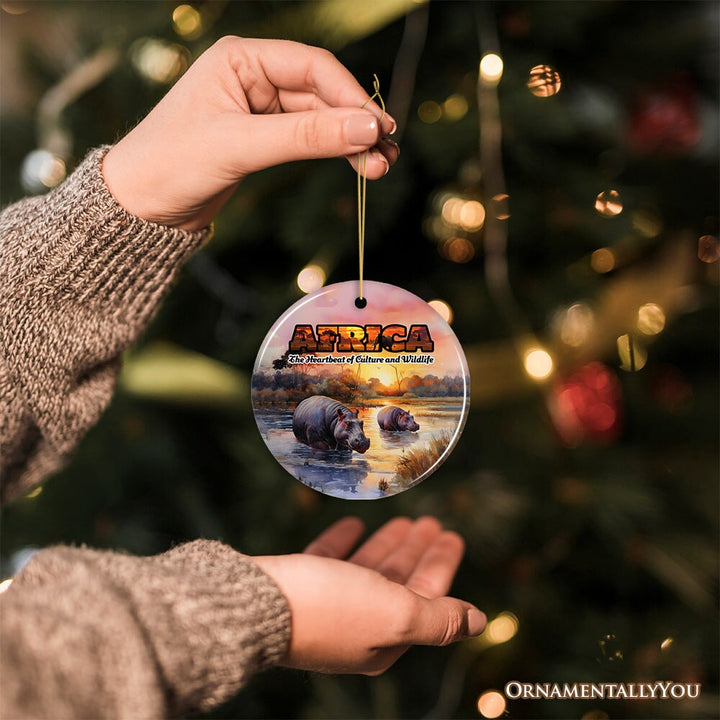 Artistic Natural Beauty of African Landscapes and Wildlife with Quotes Ornament, Christmas Gift or Travel Souvenir, Safari, Serengeti and Mount Kilimanjaro Ceramic Ornament OrnamentallyYou