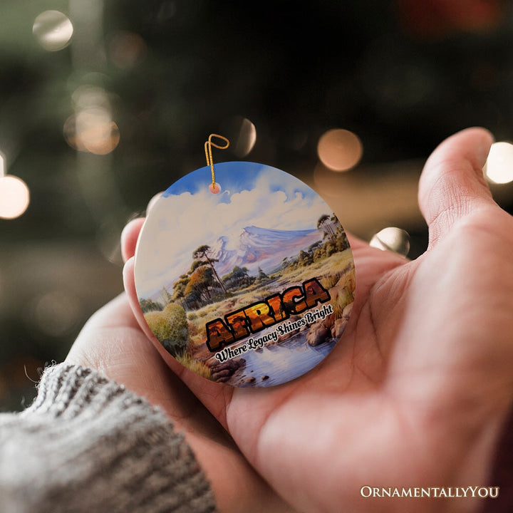 Artistic Natural Beauty of African Landscapes and Wildlife with Quotes Ornament, Christmas Gift or Travel Souvenir, Safari, Serengeti and Mount Kilimanjaro Ceramic Ornament OrnamentallyYou 
