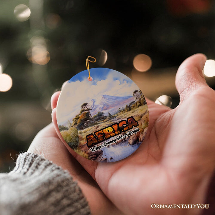 Artistic Natural Beauty of African Landscapes and Wildlife with Quotes Ornament, Christmas Gift or Travel Souvenir, Safari, Serengeti and Mount Kilimanjaro Ceramic Ornament OrnamentallyYou