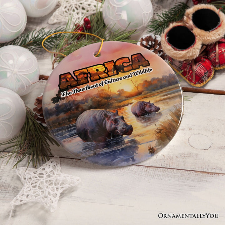 Artistic Natural Beauty of African Landscapes and Wildlife with Quotes Ornament, Christmas Gift or Travel Souvenir, Safari, Serengeti and Mount Kilimanjaro Ceramic Ornament OrnamentallyYou