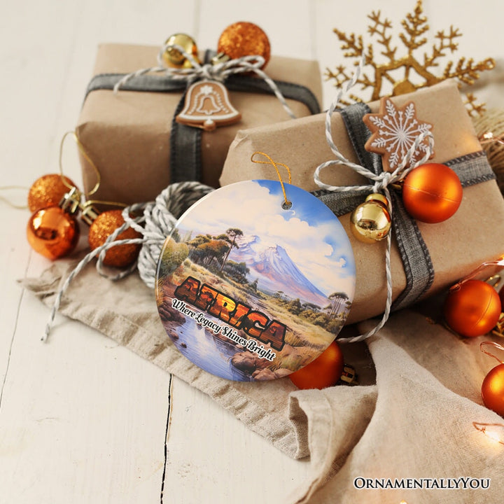 Artistic Natural Beauty of African Landscapes and Wildlife with Quotes Ornament, Christmas Gift or Travel Souvenir, Safari, Serengeti and Mount Kilimanjaro Ceramic Ornament OrnamentallyYou