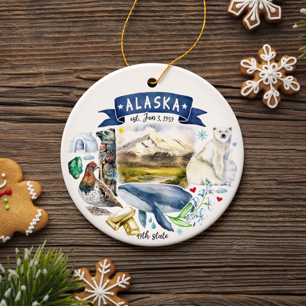 Artistic Alaska State Themes and Landmarks Christmas Ornament Ceramic Ornament OrnamentallyYou