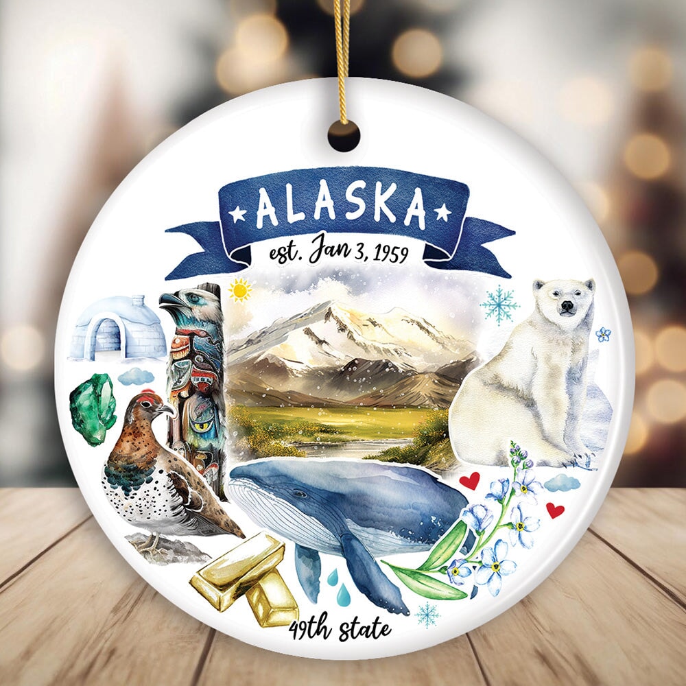 Artistic Alaska State Themes and Landmarks Christmas Ornament Ceramic Ornament OrnamentallyYou Circle 