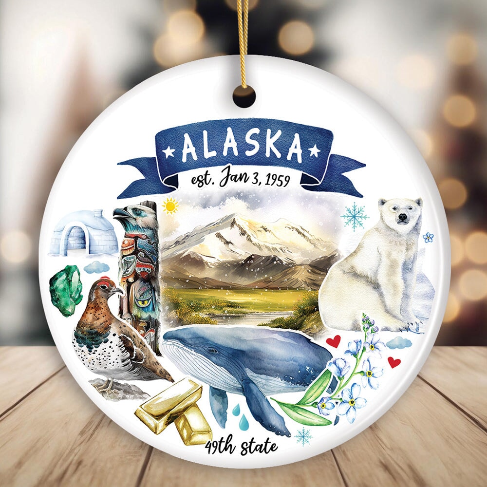 Artistic Alaska State Themes and Landmarks Christmas Ornament Ceramic Ornament OrnamentallyYou Circle