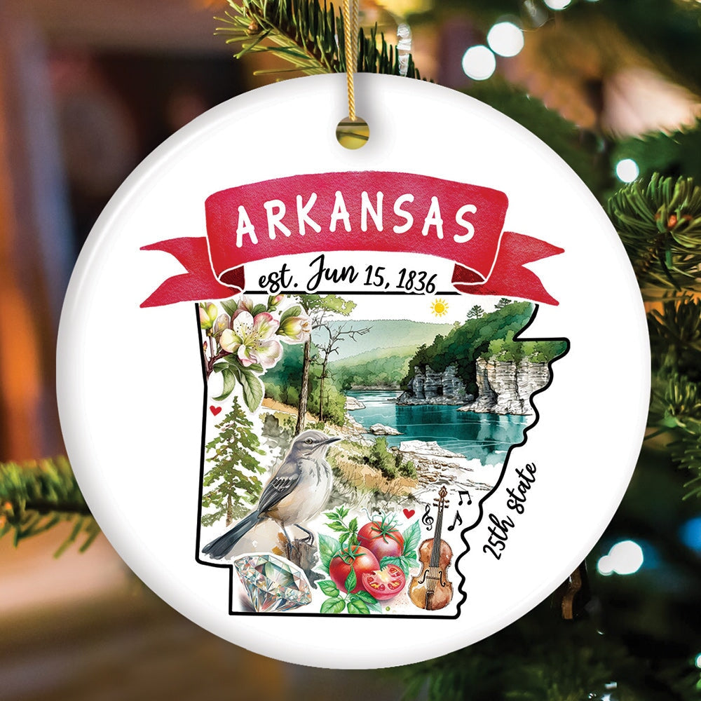 Artistic Arkansas State Themes and Landmarks Christmas Ornament Ceramic Ornament OrnamentallyYou Circle 