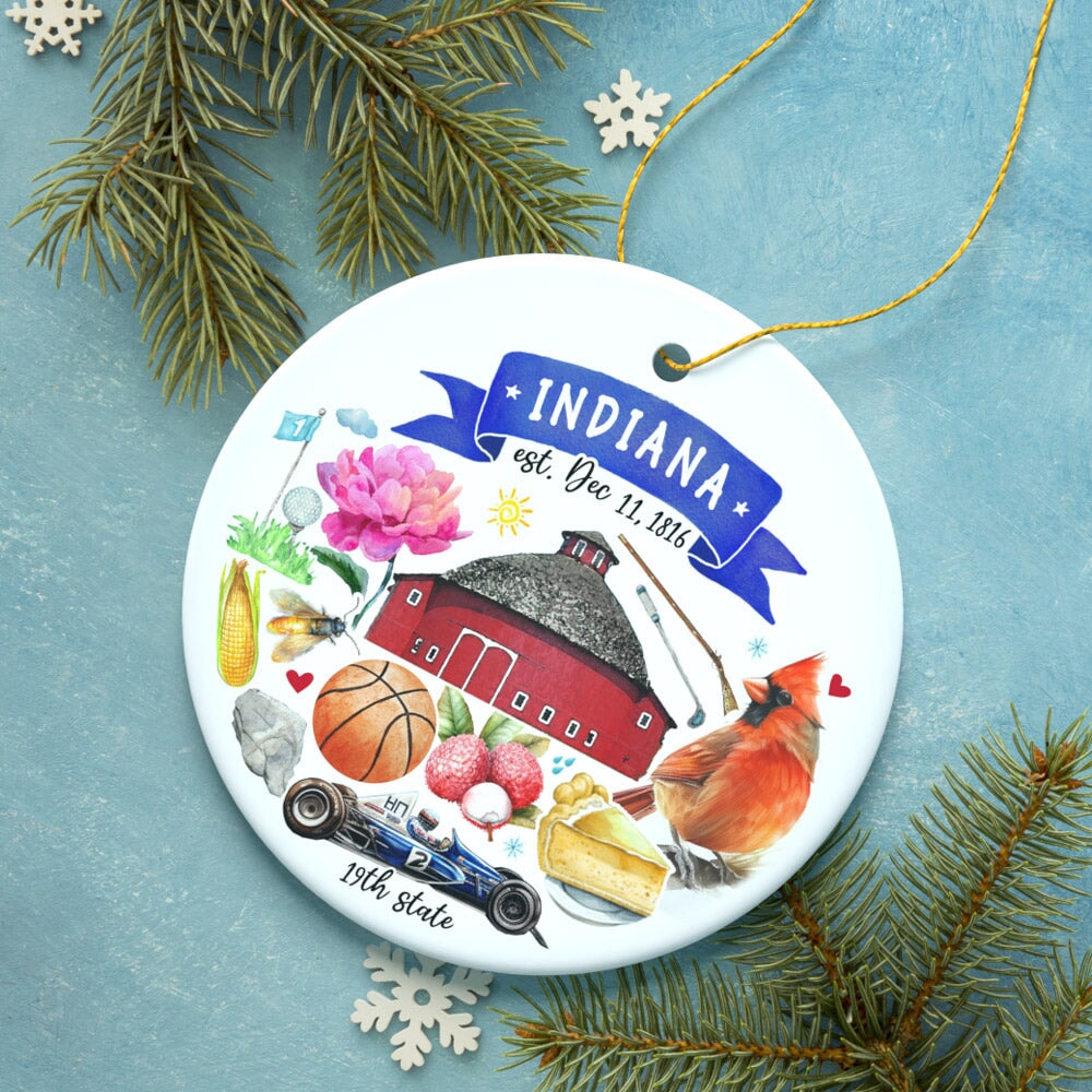 Artistic Indiana State Themes and Landmarks Christmas Ornament Ceramic Ornament OrnamentallyYou