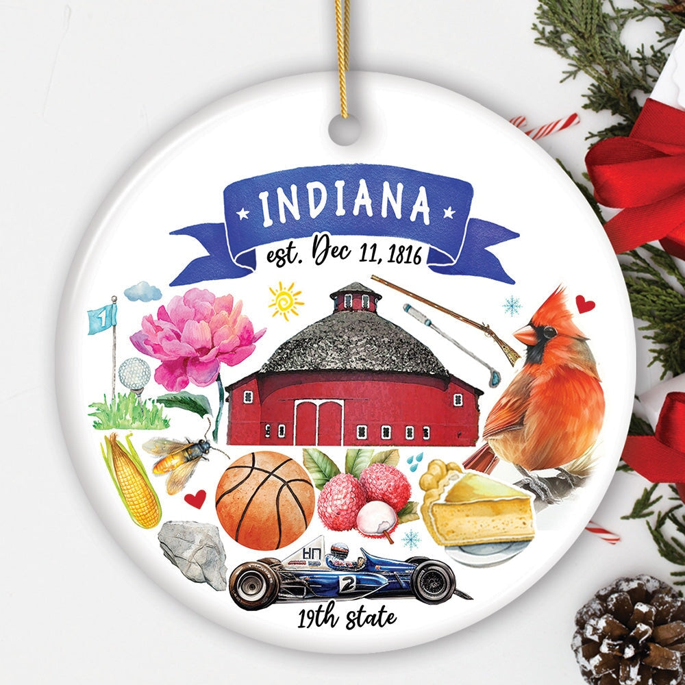 Artistic Indiana State Themes and Landmarks Christmas Ornament Ceramic Ornament OrnamentallyYou Circle 