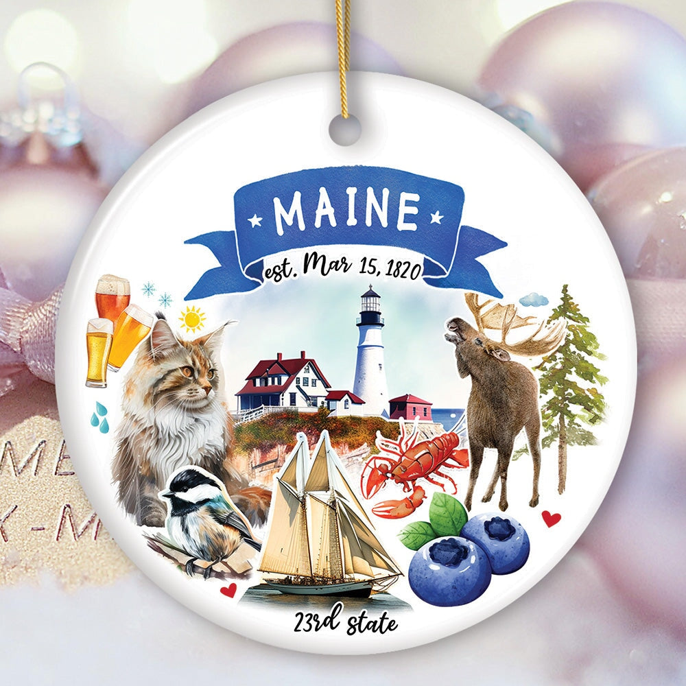 Artistic Maine State Themes and Landmarks Christmas Ornament Ceramic Ornament OrnamentallyYou Circle 