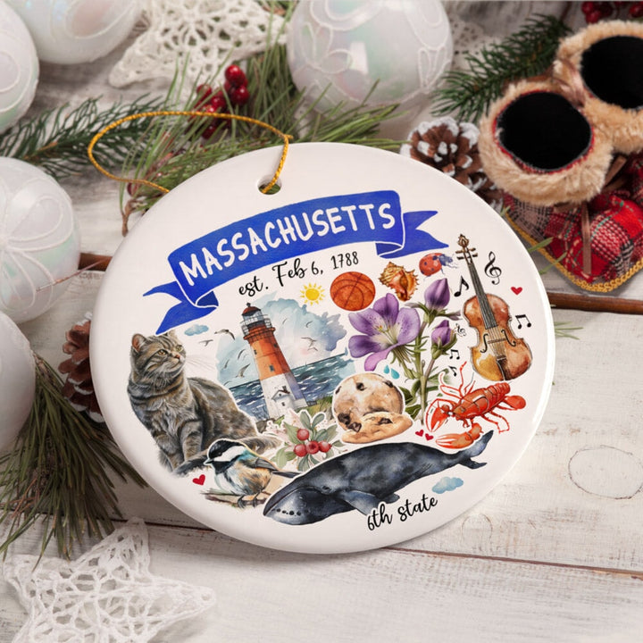 Artistic Massachusetts State Themes and Landmarks Christmas Ornament Ceramic Ornament OrnamentallyYou