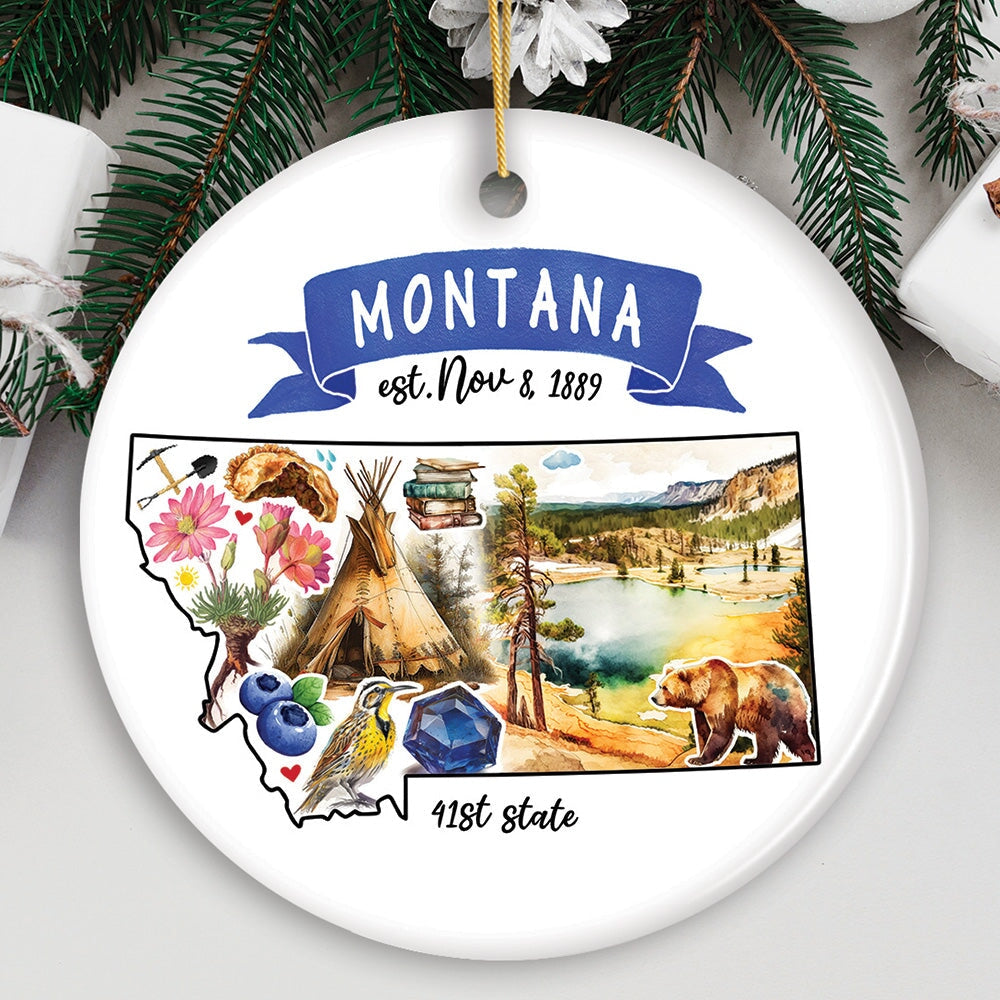 Artistic Montana State Themes and Landmarks Christmas Ornament Ceramic Ornament OrnamentallyYou Circle 