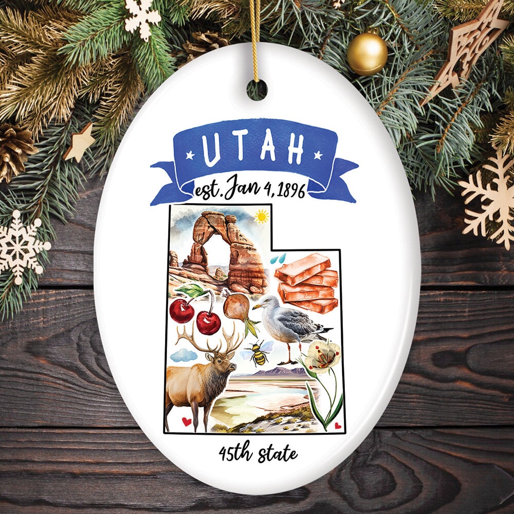 Artistic Utah State Themes and Landmarks Christmas Ornament Ceramic Ornament OrnamentallyYou Oval 