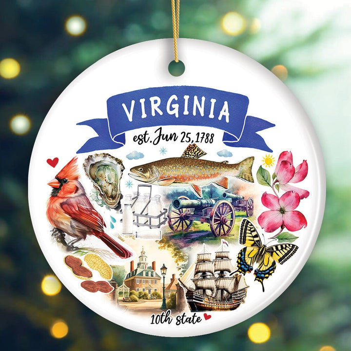 Artistic Virginia State Themes and Landmarks Christmas Ornament Ceramic Ornament OrnamentallyYou Circle