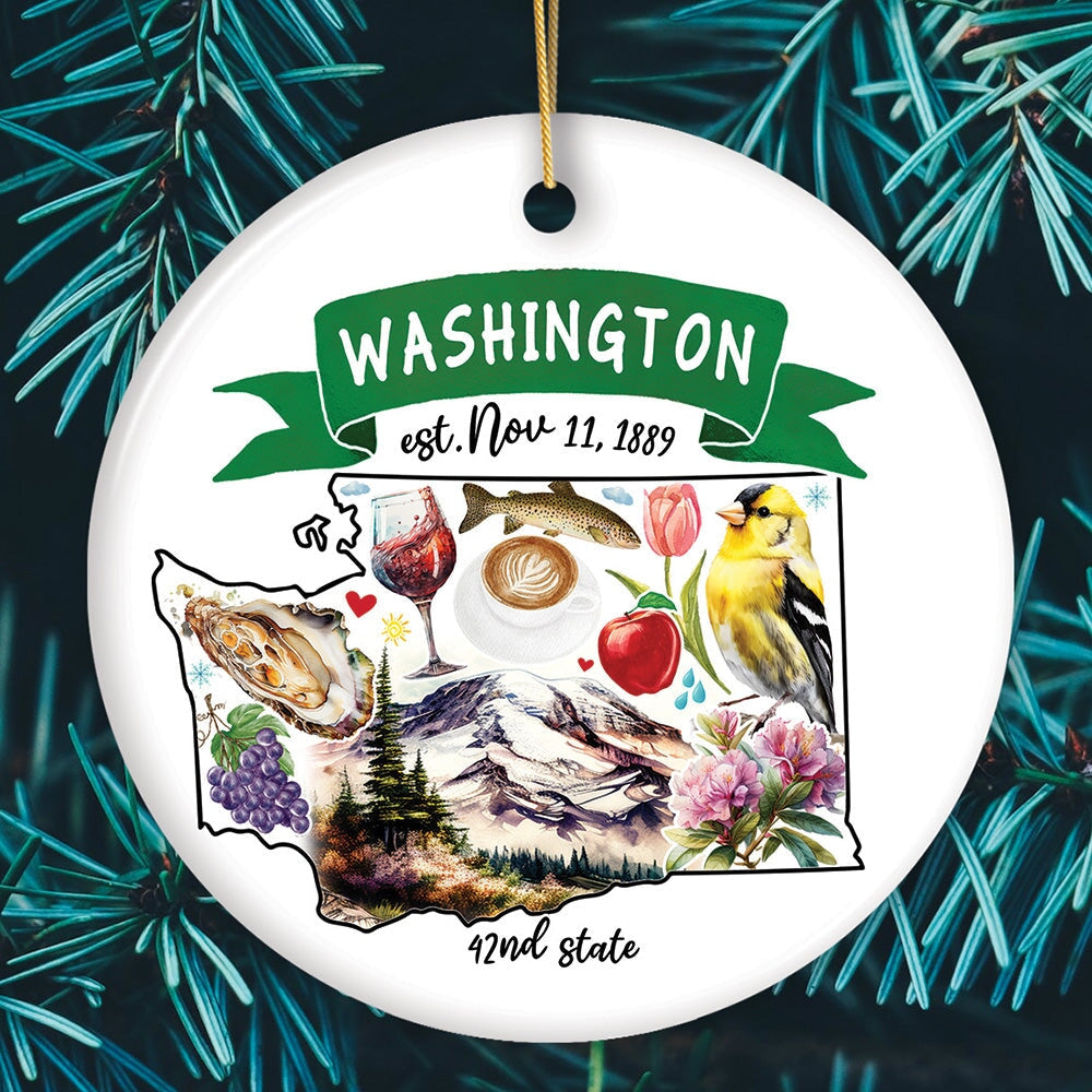 Artistic Washington State Themes and Landmarks Christmas Ornament Ceramic Ornament OrnamentallyYou Circle 