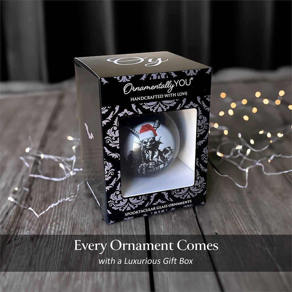 (Pre-Order) Krampus Christmas Spooky Portrait Glass Ornament, Black Horror Halloween Tree Decoration Round Glass Ball Ornament OrnamentallyYou