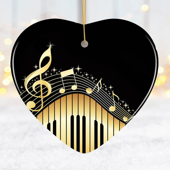 Elegant Gold Music Note Piano Keys Ornament Ceramic Ornament OrnamentallyYou Heart