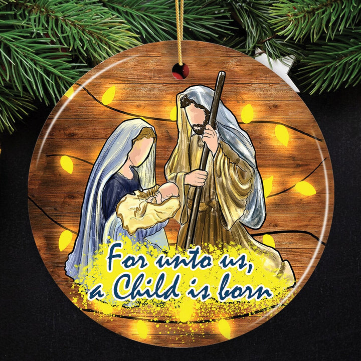Festive Nativity Ornament with Jesus and Mary Birth of Christ Iconography Ceramic Ornament OrnamentallyYou Circle