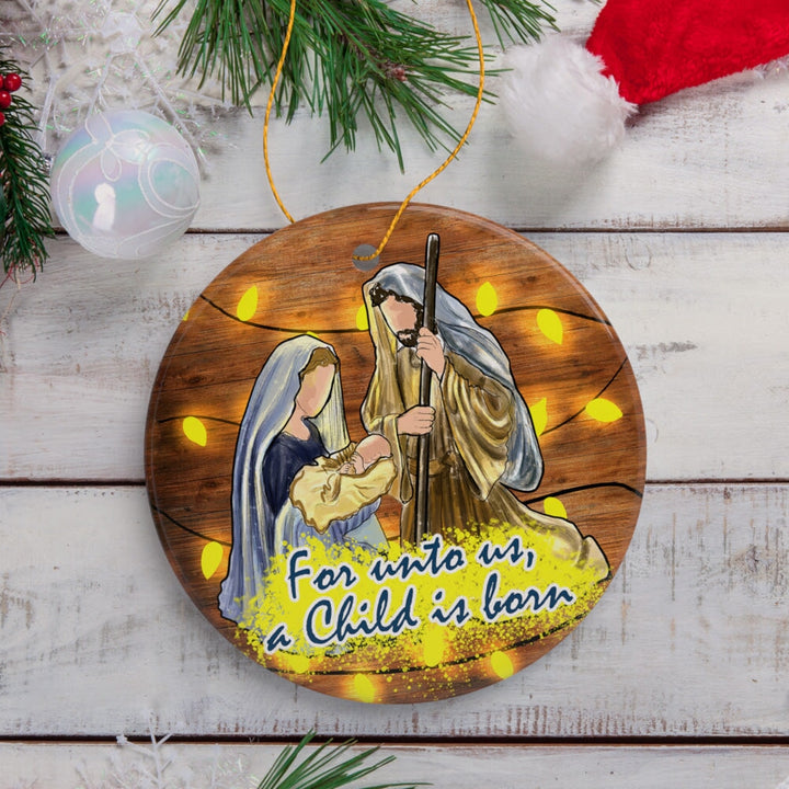 Festive Nativity Ornament with Jesus and Mary Birth of Christ Iconography Ceramic Ornament OrnamentallyYou