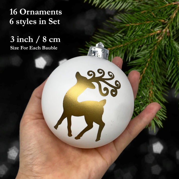 Charming Elegance Ornament Bundle 16 Piece Set, Red White and Gold with Glitter Premium Shatterproof Ornament Bundle OrnamentallyYou