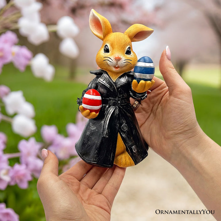 (Pre-Order) Covert Carrot Collector Funny Bunny Agent Figurine, 7" Dueling Easter Rabbit Garden Statue Resin Statues OrnamentallyYou