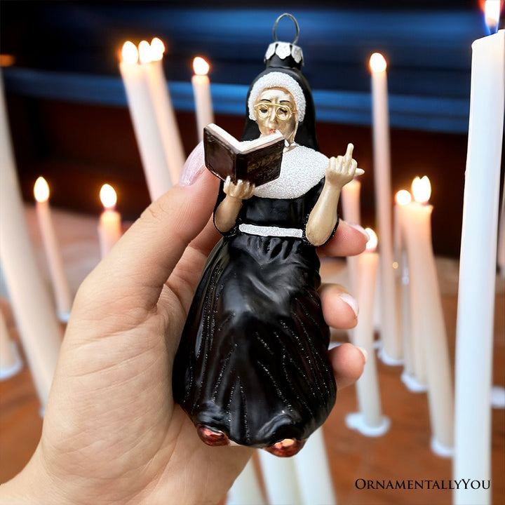 (Pre-Order) Eccentric Gothic Smoking Nun Glass Ornament, Unique Halloween and Emo Home Decor Glass Ornament OrnamentallyYou