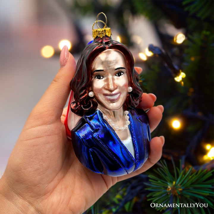 (Pre-Order) Kamala Harris Glass Christmas Ornament, Promotional Democrat Keepsake OrnamentallyYou