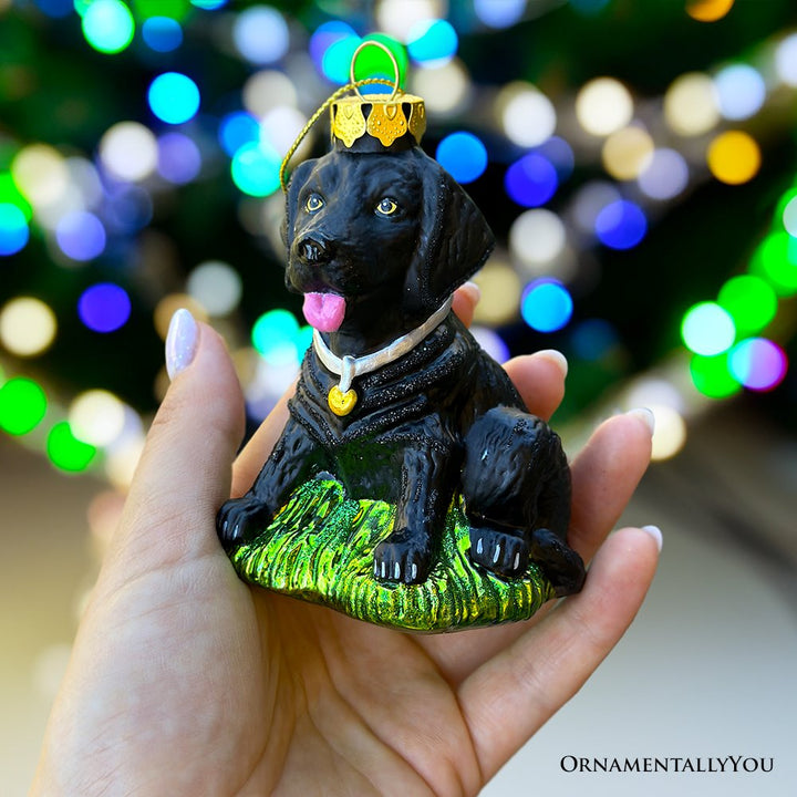 Black Lab Glass Christmas Ornament, Labrador Retriever Dog Gift Glass Ornament OrnamentallyYou