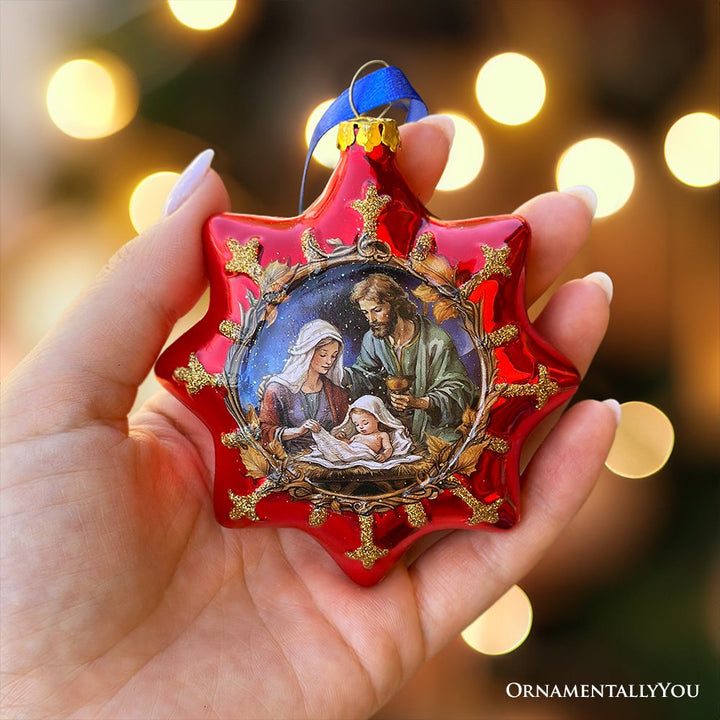 Graceful Nativity Star Glass Christmas Ornament, Unique Christian Religious Decor Glass Ornament OrnamentallyYou