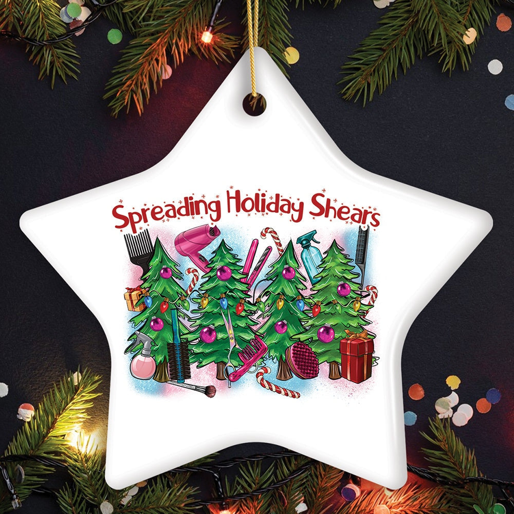 Spreading Holiday Shears Hairstylist Cute Christmas Ornament, Hairdresser Gift Ceramic Ornament OrnamentallyYou Star
