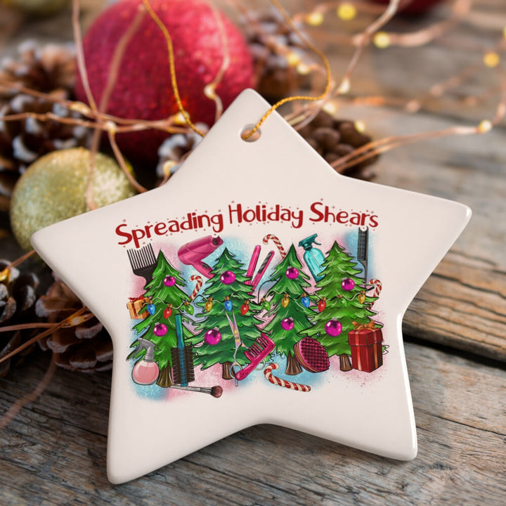 Spreading Holiday Shears Hairstylist Cute Christmas Ornament, Hairdresser Gift Ceramic Ornament OrnamentallyYou