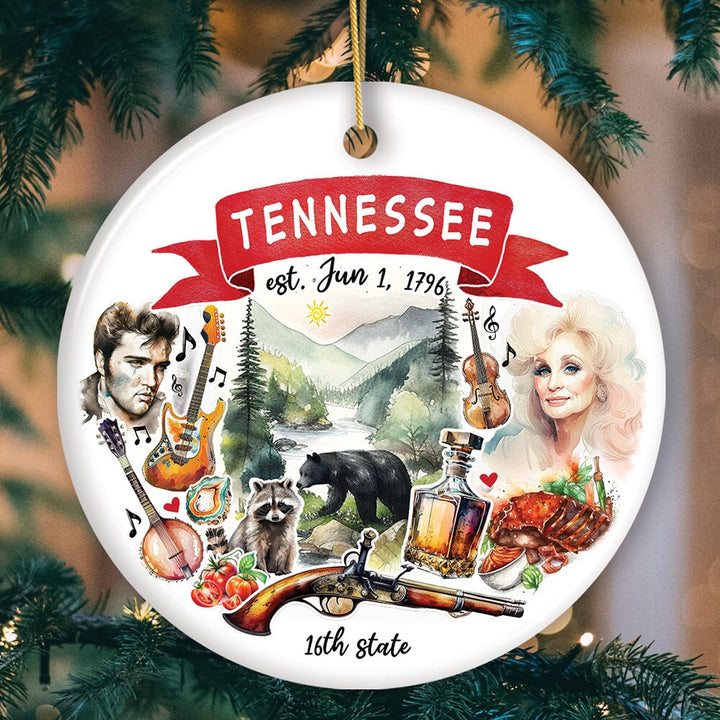 Artistic Tennessee State Themes and Landmarks Christmas Ornament Ceramic Ornament OrnamentallyYou Circle
