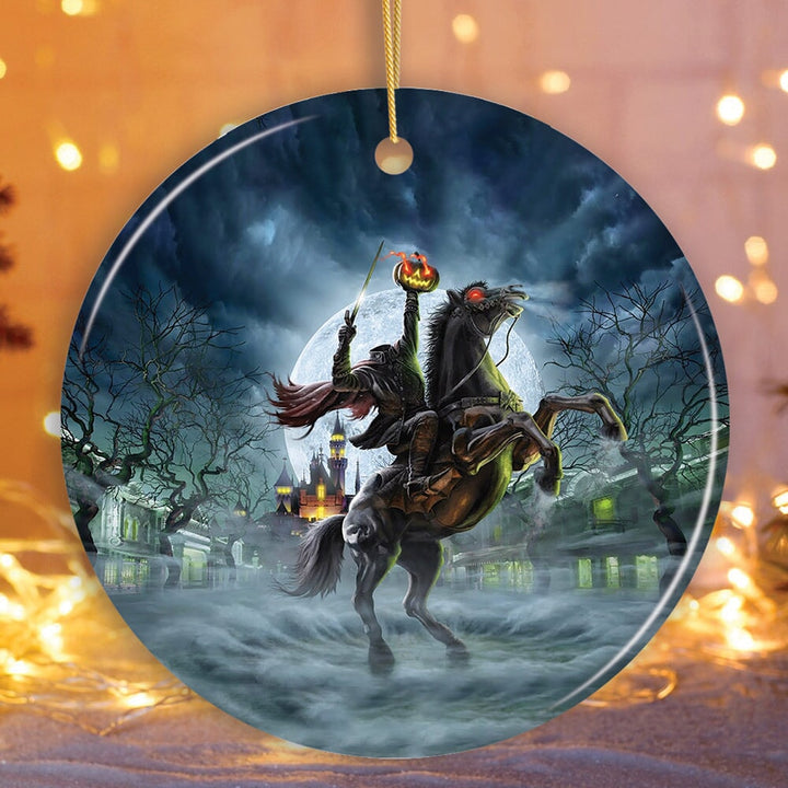 The Headless Horseman Spooky Halloween Ornament, The Legend of Sleepy Hollow Ceramic Ornament OrnamentallyYou Circle