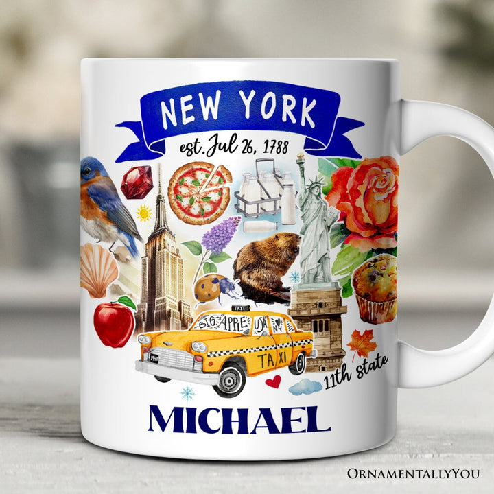 Artistic New York State Themes and Landmarks Personalized Mug With Custom Name Personalized Ceramic Mug OrnamentallyYou