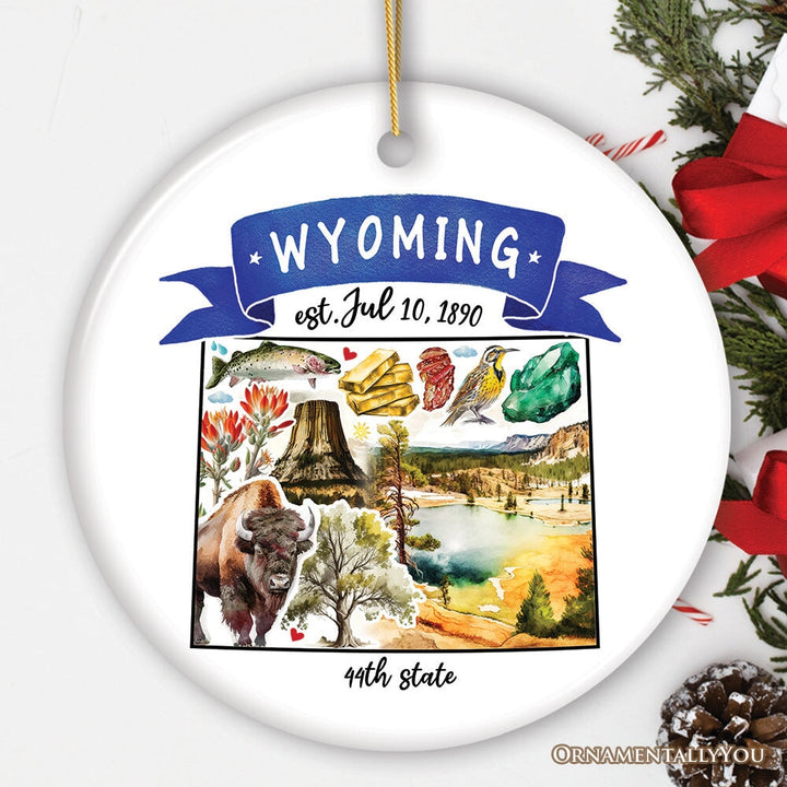 Artistic Wyoming State Themes and Landmarks Christmas Ornament Ceramic Ornament OrnamentallyYou Version 1